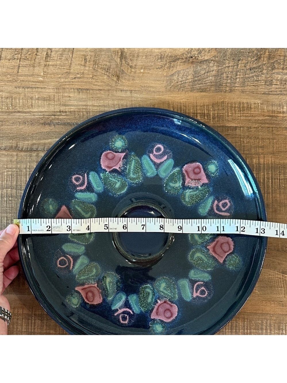 Susan deMay Signed ‘Floral’ Blue, Pink & Green 2-Piece Ceramic Chip & Dip Set - Picture 11 of 16